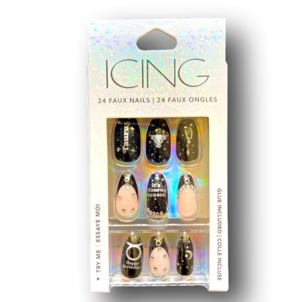 Zodiac Taurus Birthday Squareletto Faux Nail Set - 24 Pack - NWT